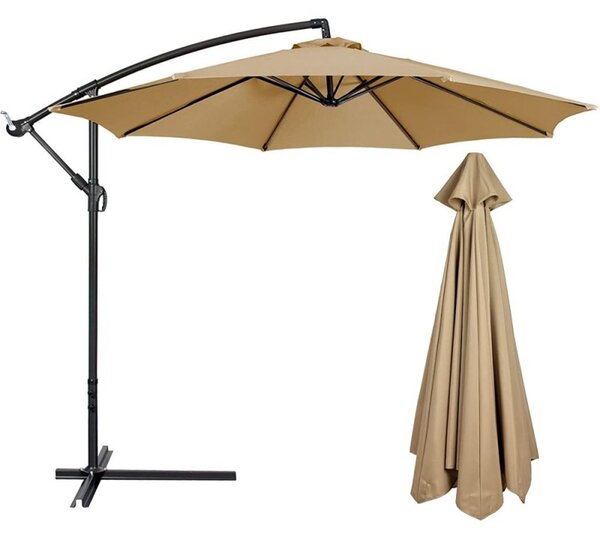 Umbrela de gradina diametru 300 cm, suport tip picior, reglabila, impermeabila, cadru otel, tan