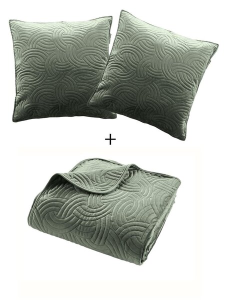 Set cuvertură și față de pernă verde din catifea 220x240 cm Solange – douceur d'intérieur
