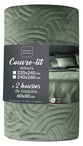 Set cuvertură și față de pernă verde din catifea 220x240 cm Solange – douceur d'intérieur