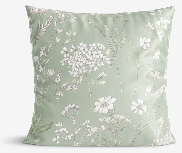 Goldea față de pernă din bumbac satinat - flori de câmp pe verde-salvie 45 x 45 cm