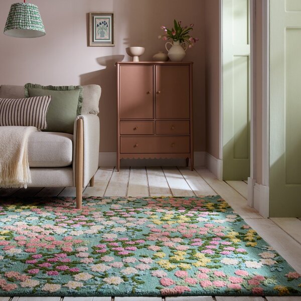 Covor verde mentă țesut manual din lână 120x170 cm Emilia Floral – Flair Rugs