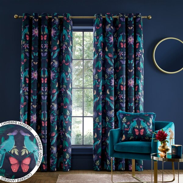 Draperii albastre 2 buc. 117x229 cm Mya Tropical Bird – Catherine Lansfield