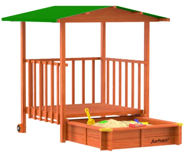Groapa cu nisip cu verandă SUNNY, 130x130x143cm, maro/verde Jurhan