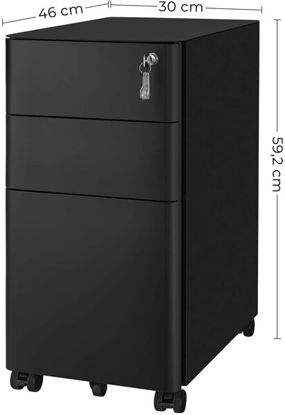 Container mobil, dulap de birou închis, 30 x 59,2 x 46 cm, negru