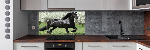 Panou perete bucătărie flori cal negru