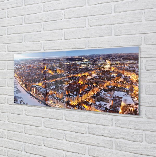 Panouri de sticlă râu panorama de iarnă Gdańsk