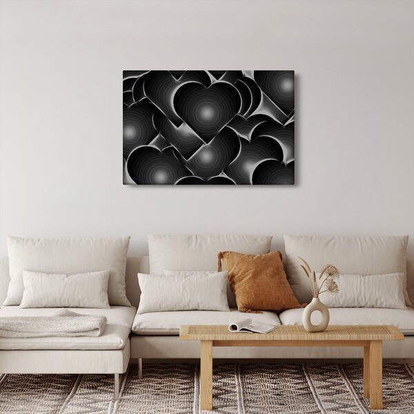 Tablou cu inimile alb - negre (90x60 cm)