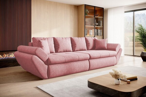 Canapea extensibila cu lada de depozitare Loana Pink 300x100 cm