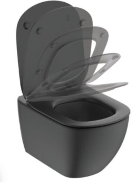 Ideal Standard Tesi vas wc cu capac soft-close agăţat fără margine negru T3546V3