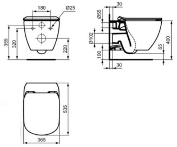 Ideal Standard Tesi vas wc cu capac soft-close agăţat fără margine negru T3546V3
