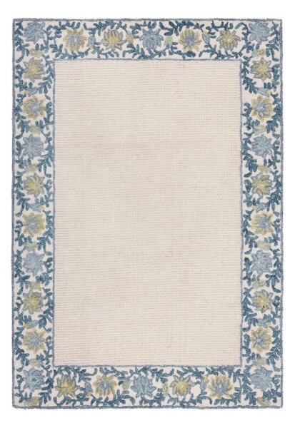 Covor albastru-fildeș țesut manual din amestesc de lână 160x230 cm Myla Floral Frame – Flair Rugs
