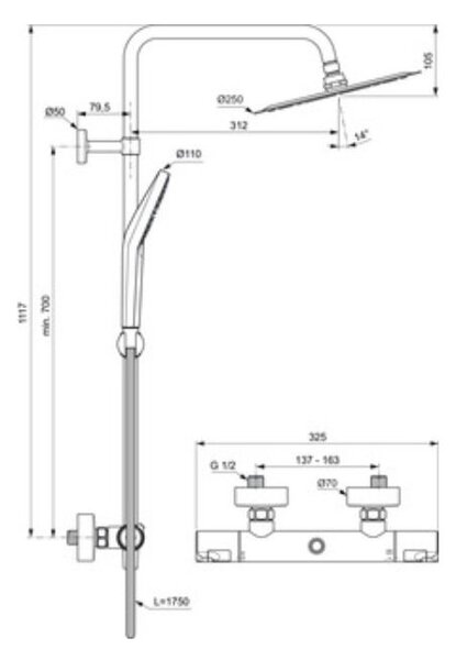 Ideal Standard Ceratherm set de duș perete cu termostat cu duș de ploaie crom A7565AA