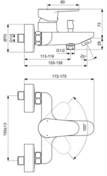 Ideal Standard Cerafine baterie cadă-duș perete crom BC500AA