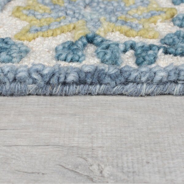 Covor albastru-fildeș țesut manual din amestesc de lână 160x230 cm Myla Floral Frame – Flair Rugs