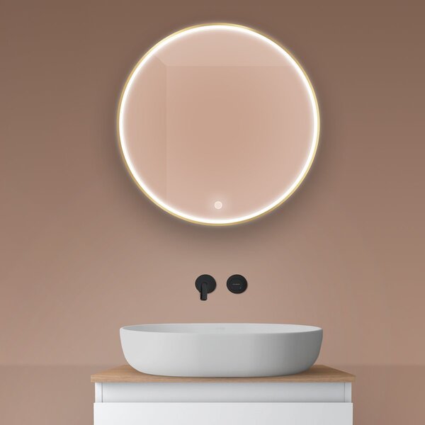 Oltens Nordlis oglindă 60x60 cm rotund cu iluminare cu covoraș de încălzire auriu 64100800