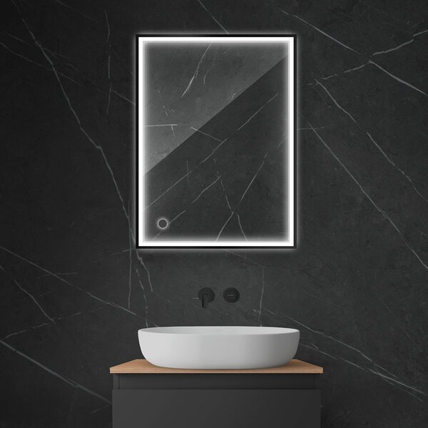 Oltens Nordlis oglindă 60x80 cm dreptunghiular cu iluminare cu covoraș de încălzire negru 64105300
