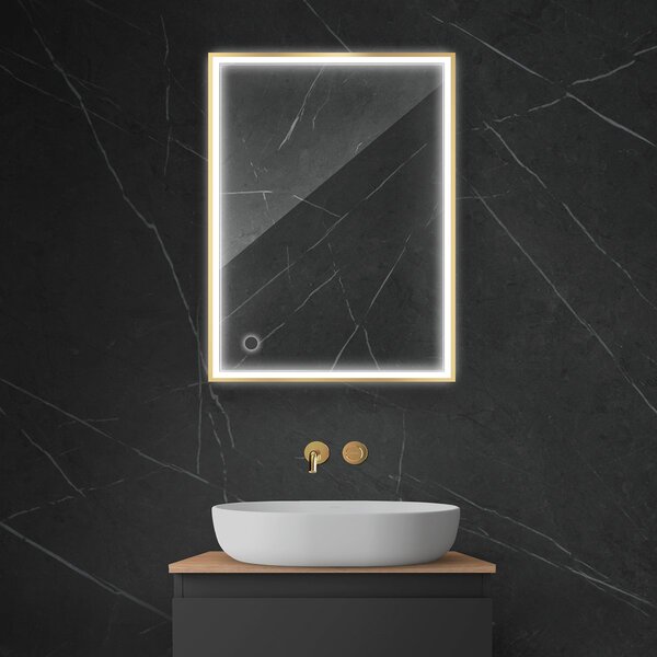 Oltens Nordlis oglindă 60x80 cm dreptunghiular cu iluminare cu covoraș de încălzire auriu 64105800