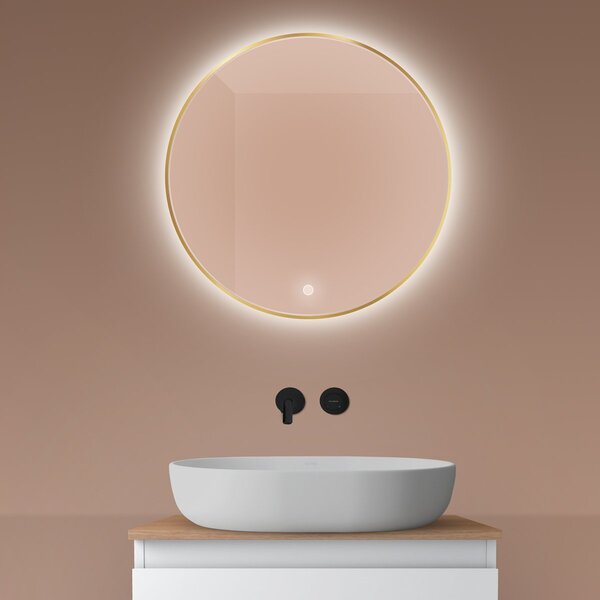 Oltens Nordlis oglindă 60x60 cm rotund cu iluminare cu covoraș de încălzire auriu 64108800