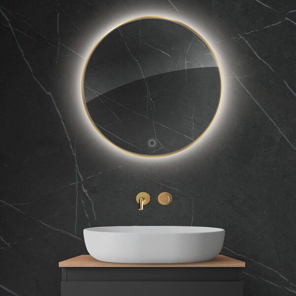 Oltens Nordlis oglindă 60x60 cm rotund cu iluminare cu covoraș de încălzire auriu 64108800