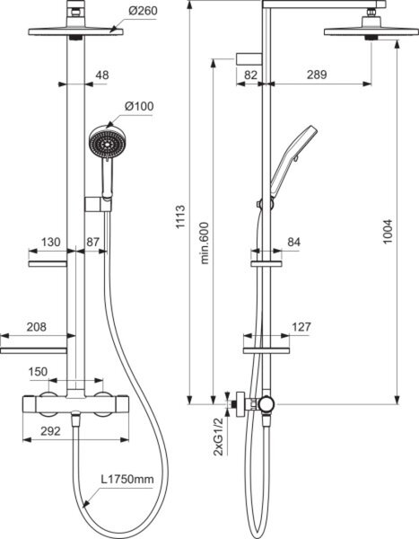 Ideal Standard Alu+ set de duș perete cu termostat negru BD583XG