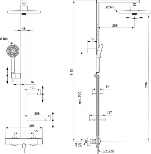 Ideal Standard Alu+ set de duș perete cu termostat negru BD583XG