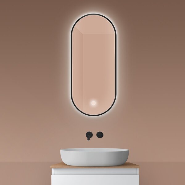 Oltens Nordlis oglindă 40x90 cm oval cu iluminare cu covoraș de încălzire negru 64113300