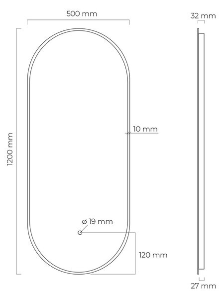 Oltens Nordlis oglindă 50x120 cm oval cu iluminare cu covoraș de încălzire negru 64114300