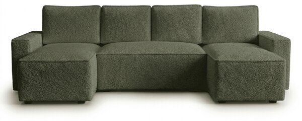 Canapea extensibila in forma de U SMART BOUCLE, verde inchis, 303x143 cm