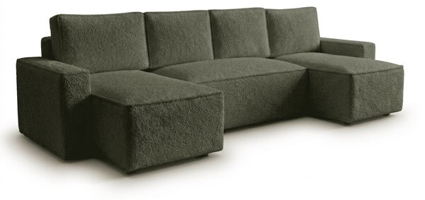 Canapea extensibila in forma de U SMART BOUCLE, verde inchis, 303x143 cm