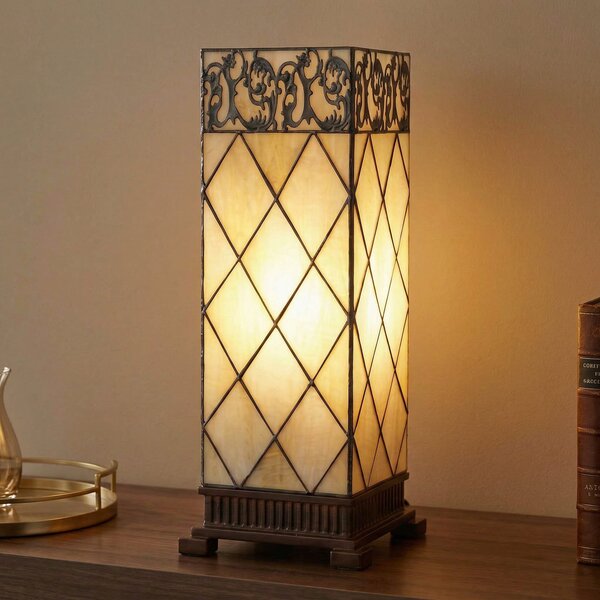 Clayre&Eef Lampă de masă Diamond stil Tiffany 45 cm, Bej, Camera de zi / sufragerie, Sticlă, Tiffany