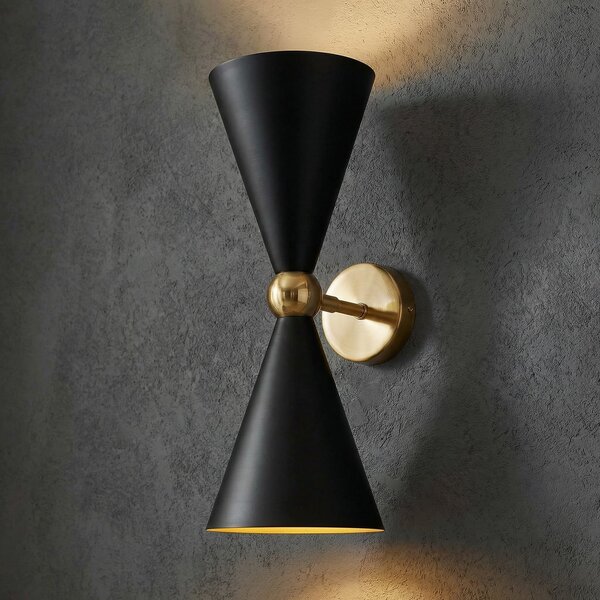 Maytoni Vesper aplică perete 2 becuri negru/auriu, reglabil, Negru, Camera de zi / sufragerie, Metal, Modern