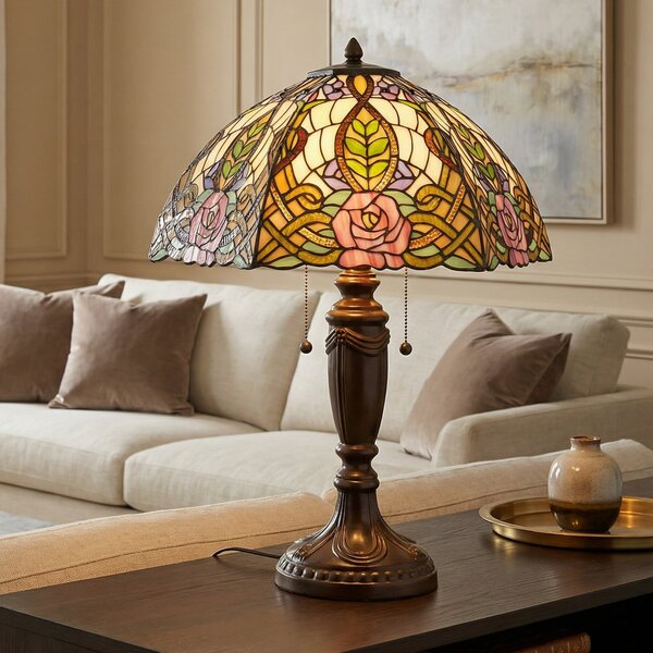 Clayre&Eef Lampă de masă paradisiacă Eden stil Tiffany, Multicolor, Camera de zi / sufragerie, Sticlă, Tiffany