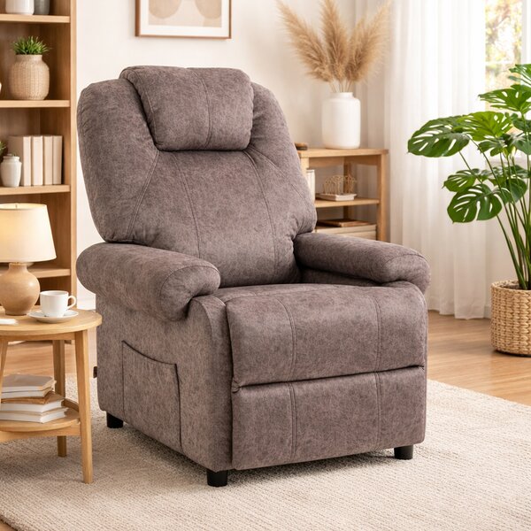 HOMCOM Fotoliu Relax Inclinabil Manual din Material textil, Fotoliu reclinabil cu Suport pentru Picioare Extensibila si Buzunar Lateral, Maro