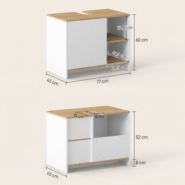 Kleankin Dulap pentru lavoar pentru baie, 77x45x60cm, alb si lemn| AOSOM RO | Aosom Romania