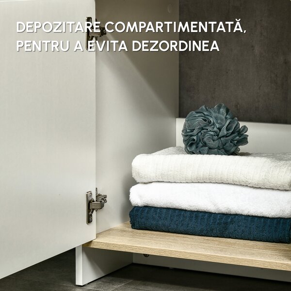 Kleankin Dulap pentru lavoar pentru baie, 77x45x60cm, alb si lemn| AOSOM RO | Aosom Romania