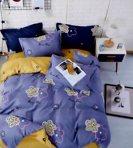 Lenjerie de pat pentru o persoana cu husa elastic pat si fata perna dreptunghiulara, Provence, bumbac mercerizat, multicolor