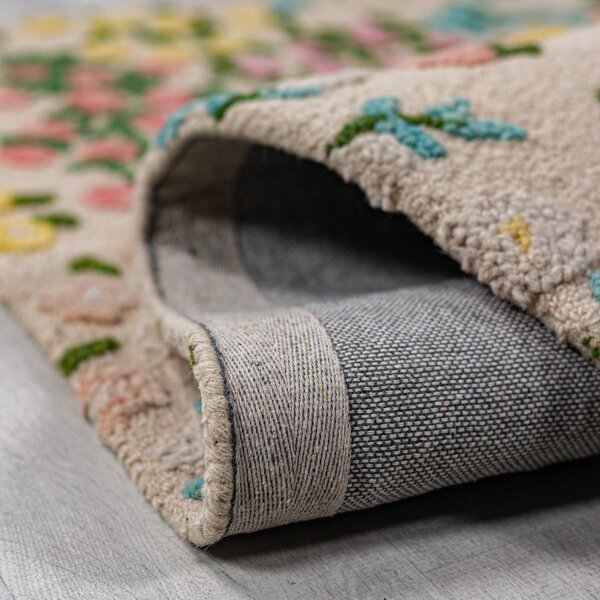 Covor crem țesut manual din lână 160x230 cm Emilia Floral – Flair Rugs