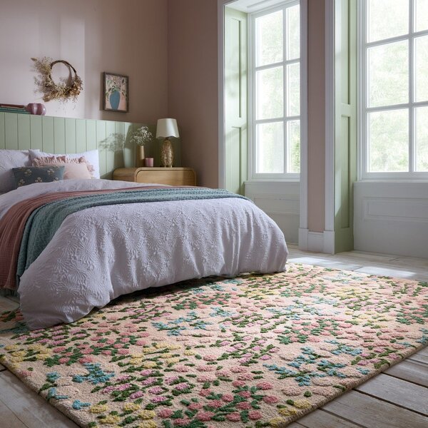 Covor crem țesut manual din lână 160x230 cm Emilia Floral – Flair Rugs