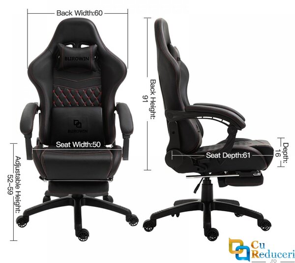 Scaun ergonomic premium de birou sau gaming, Blirowin®, suport