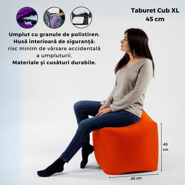 Taburet Cub XL, Material Piele ecologica - Violet