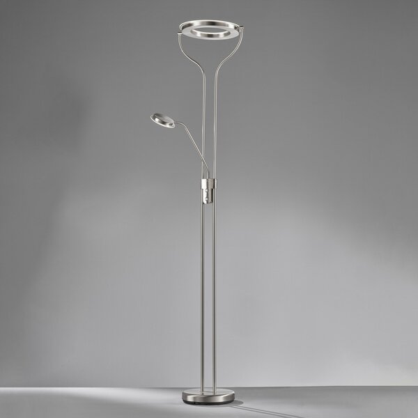 FISCHER & HONSEL Lampadar LED Davos, culoare nichel, înălțime 180 cm, 2 becuri, CCT, reglabil, Metalic, Camera de zi / sufragerie, Metal, Lumină de lectură