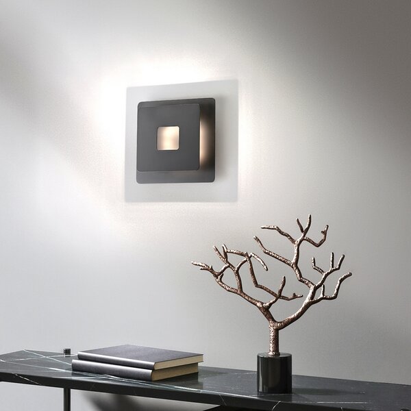 FISCHER & HONSEL Aplică de perete LED Hennes, lățime 18 cm, negru, Negru, Camera de zi / sufragerie, Metal, Modern