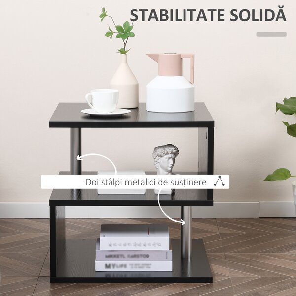 Masa Modernă Joasă de Salon cu 2 Rafturi din Lemn, Negru, 50x50x50cm, Design Elegant și Funcțional | HOMCOM | Aosom România