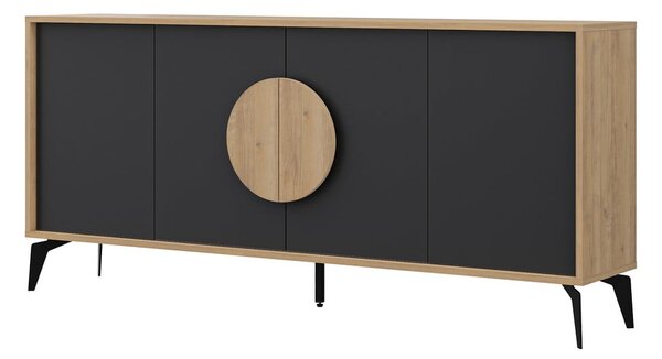 Comodă neagră/în culoare naturală joasă cu aspect de lemn de stejar 180x82 cm Vae – Marckeric