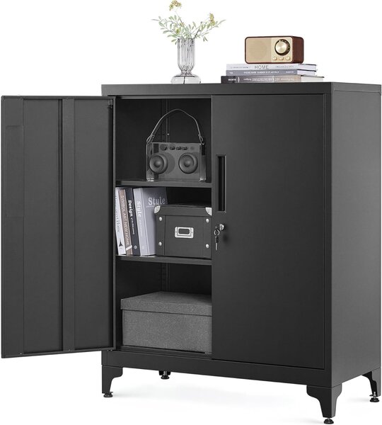 Dulap de depozitare din metal, Songmics, Gri, 80 x 40 x 90 cm