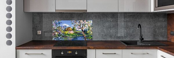 Sticlă bucătărie peisaj de primăvară