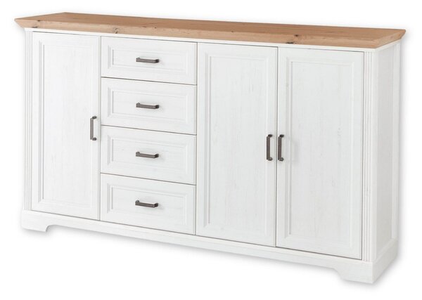 Comoda JASMIN, alb/stejar artisan, PAL, cu 3 usi si 4 sertare, 182x41x