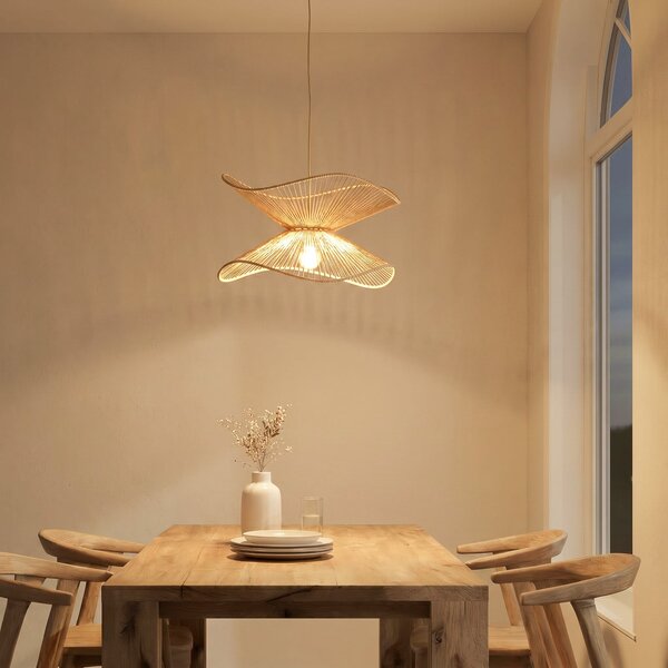 Lindby Lampă suspendată Valdorin, bej, hârtie, Ø 40 cm, E27, reglabil, Bej, dormitor, Hârtie / Carton, Modern