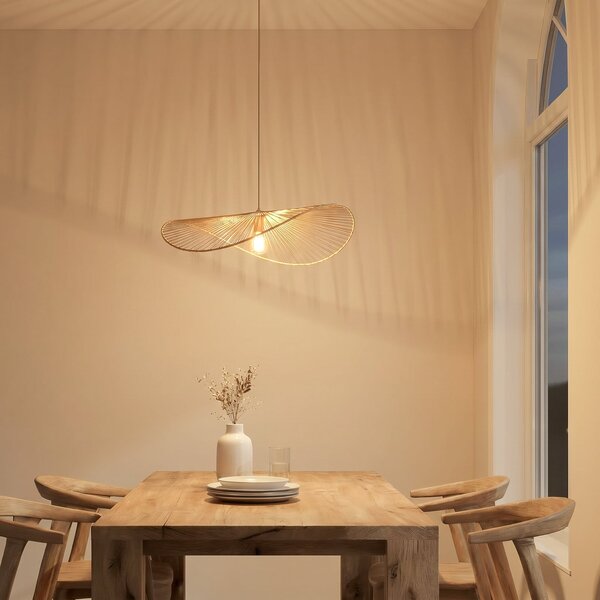 Lindby Lampă suspendată Valdorin, bej, hârtie, lungime 75 cm, reglabil, Bej, Camera de zi / sufragerie, Hârtie / Carton, Modern
