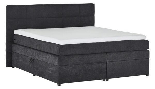Pat Boxspring Gibson, cu ladă de depozitare, saltea și topper incluse, Gri-Inchis-Enjoy / 140x200